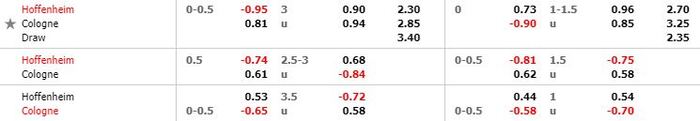 Tỷ lệ kèo bóng đá Hoffenheim vs Koln - Bundesliga - 28/05/2020
